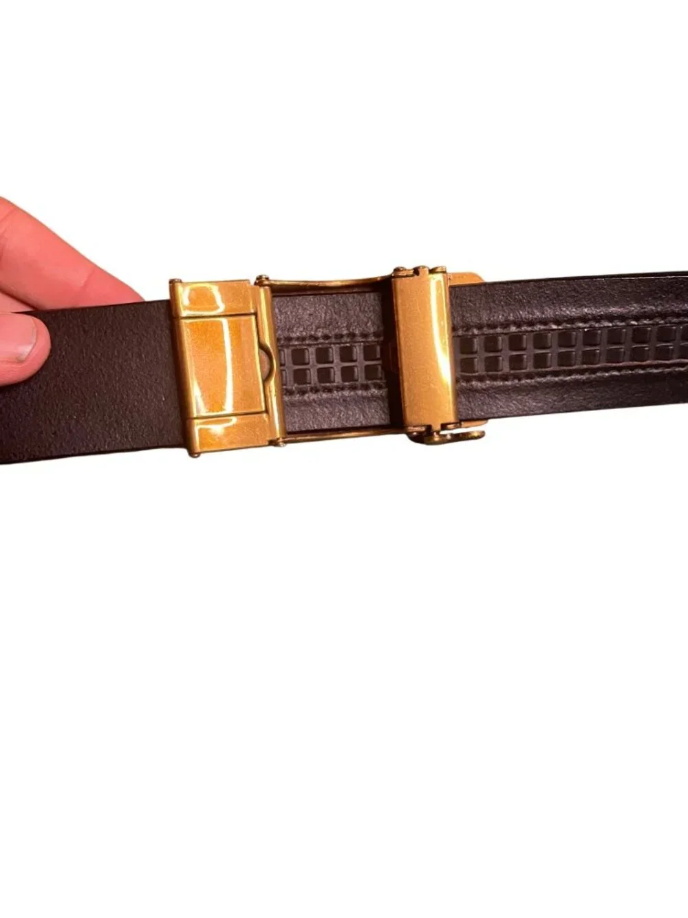 Embossed Dragon Buckle Brown Leather Belt With Gold Detailing Adjustable Fit Orn
